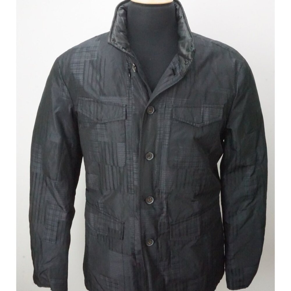 John Varvatos Midnight Blue Plaid Puffer Polyester Jacket Sz 40 Brand New 